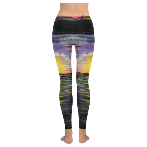 Sunset Sea Women's Low Rise Leggings (Invisible Stitch) (Model L05)