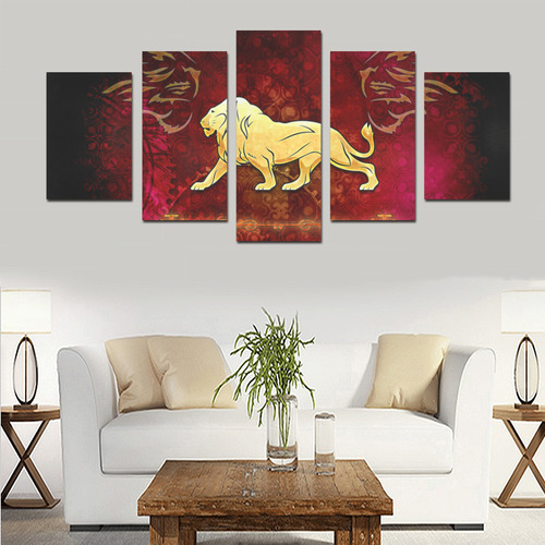 Golden lion on vintage background Canvas Print Sets D (No Frame)