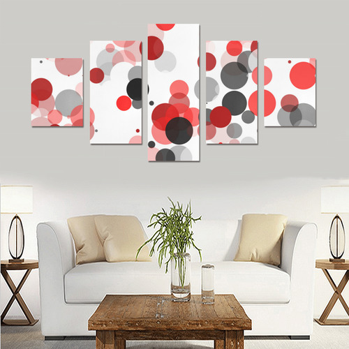 Red Black and Gray polka dots Canvas Print Sets B (No Frame)