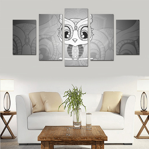 Cute owl, mandala design black and white Canvas Print Sets D (No Frame)