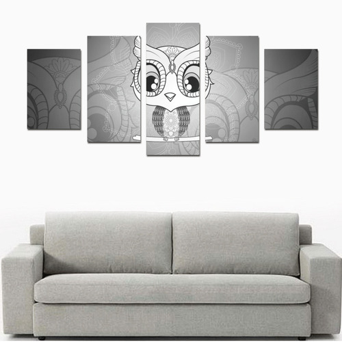 Cute owl, mandala design black and white Canvas Print Sets D (No Frame)