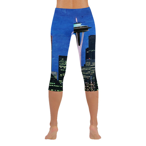 Seattle Space Needle Watercolor Women's Low Rise Capri Leggings (Invisible Stitch) (Model L08)