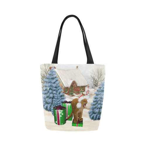 Christmas cute little lion with christmas hat Canvas Tote Bag (Model 1657)