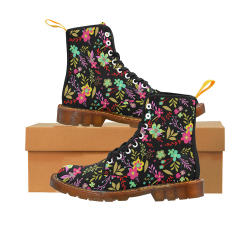 Red Yellow Green Colorful Floral Pattern Martin Boots For Women Model 1203H