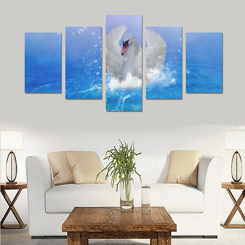 Swimmong swan Canvas Print Sets C (No Frame)
