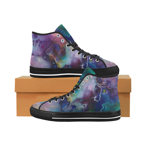 Abstract Watercolor Painting blue rose purple Vancouver H Women's Canvas Shoes (1013-1)