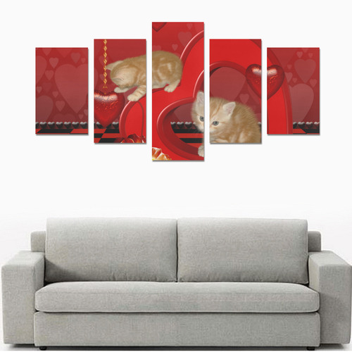 Cute kitten with hearts Canvas Print Sets C (No Frame)