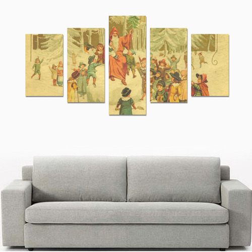 The Coming of Father Christmas Vintage Painting Canvas Print Sets C (No Frame)