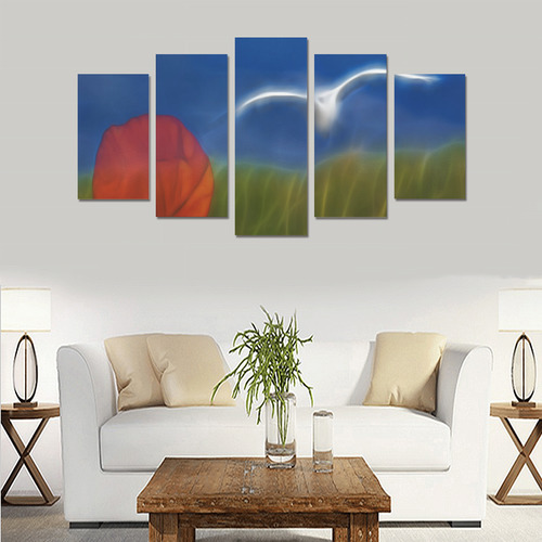 Wonderfull Summer with Seagull and Poppy Canvas Print Sets A (No Frame)