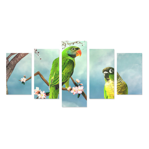 Funny cute parrots Canvas Print Sets C (No Frame)