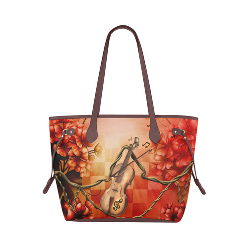 Violin and violin bow with flowers Clover Canvas Tote Bag (Model 1661)