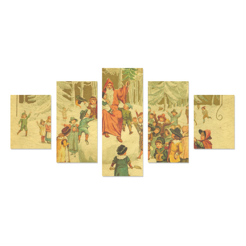 The Coming of Father Christmas Vintage Painting Canvas Print Sets B (No Frame)