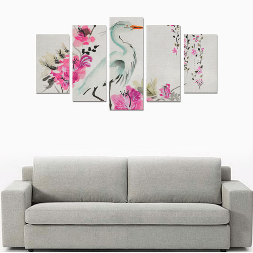 Pink Crane Flower Dream Canvas Print Sets A (No Frame)