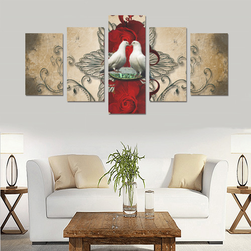 The couple dove with roses Canvas Print Sets C (No Frame)