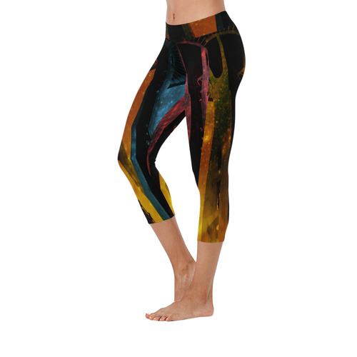 Seattle Space Needle Three Stripes Women's Low Rise Capri Leggings (Invisible Stitch) (Model L08)