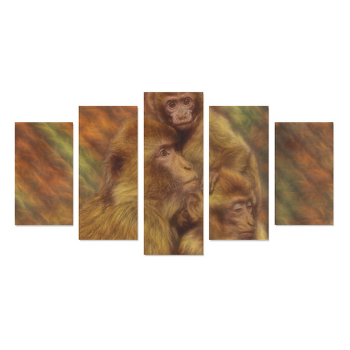 Cute Monkey Family Cuddles Canvas Print Sets A (No Frame)