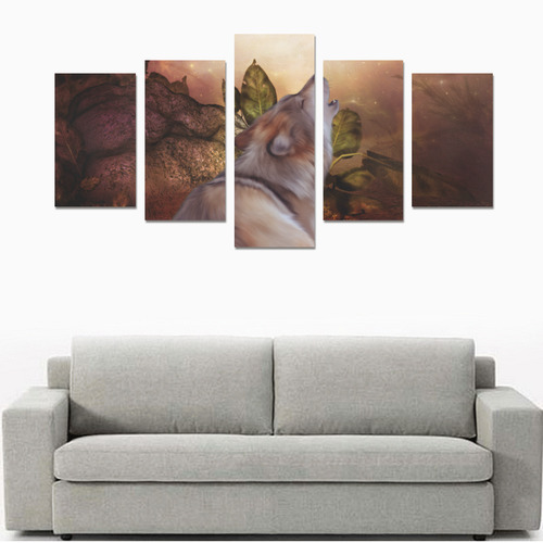 Beautiful wolf in the night Canvas Print Sets C (No Frame)