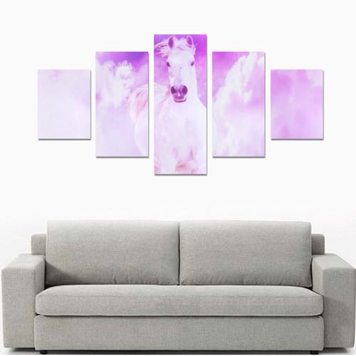 Girly Romantic Pink Horse In The Sky Canvas Print Sets B (No Frame)