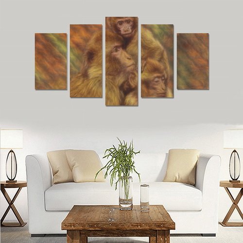 Cute Monkey Family Cuddles Canvas Print Sets A (No Frame)