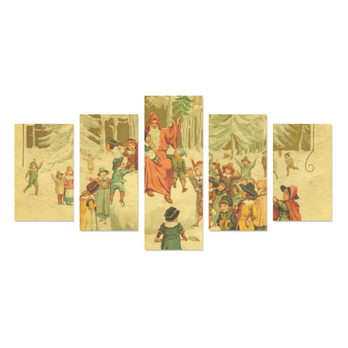 The Coming of Father Christmas Vintage Painting Canvas Print Sets C (No Frame)