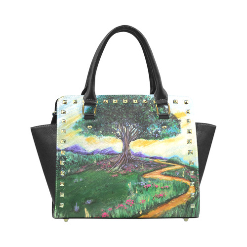 Tree Of Imagination Rivet Shoulder Handbag (Model 1645)