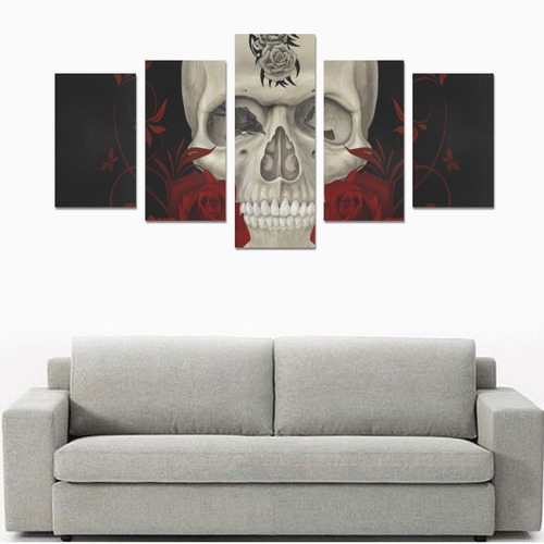 Gothic Skull With Tribal Tatoo Canvas Print Sets C (No Frame)