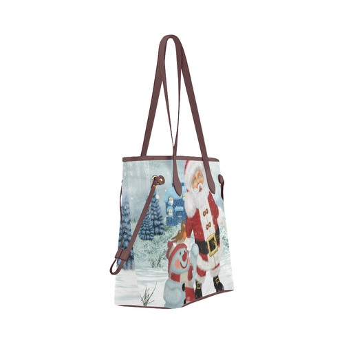 Christmas, Santa Claus with snowman Clover Canvas Tote Bag (Model 1661)