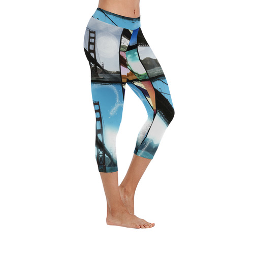 Golden Gate Bridge Collage Women's Low Rise Capri Leggings (Invisible Stitch) (Model L08)