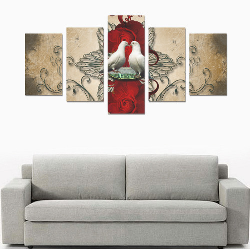 The couple dove with roses Canvas Print Sets C (No Frame)