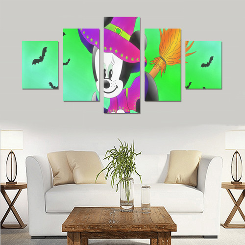 Witch Mouse with Bats Canvas Print Sets B (No Frame)