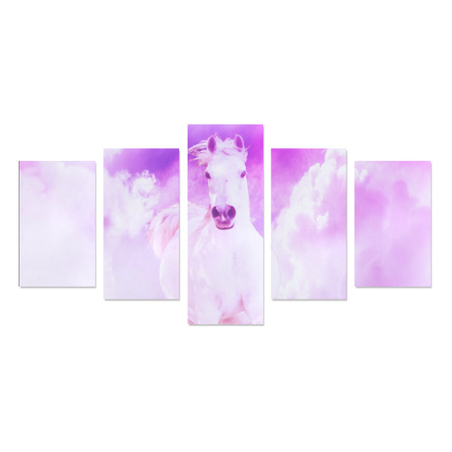 Girly Romantic Pink Horse In The Sky Canvas Print Sets C (No Frame)