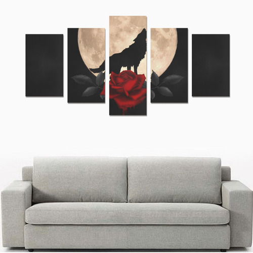 Gothic Wolf Full Moon Canvas Print Sets C (No Frame)