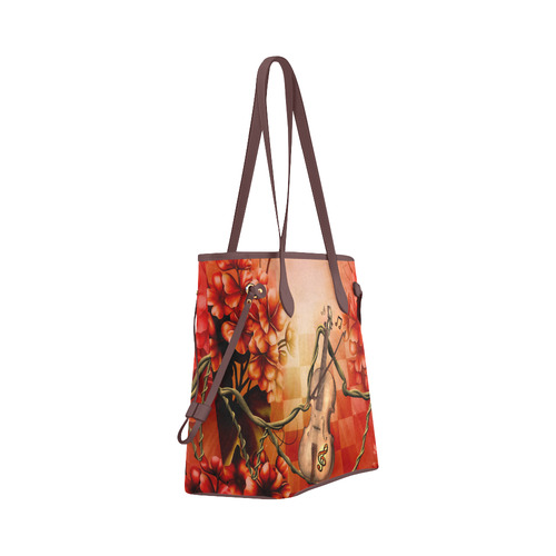 Violin and violin bow with flowers Clover Canvas Tote Bag (Model 1661)