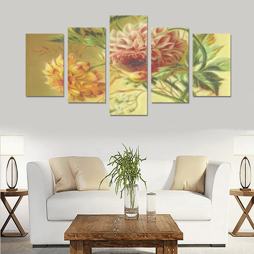 Lovely Vintage Flowers Dahlia And Jasmine Canvas Print Sets C (No Frame)