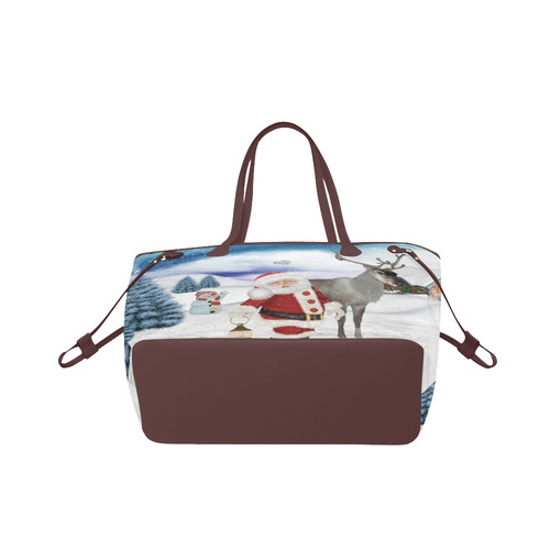 Christmas, Santa Claus with reindeer Clover Canvas Tote Bag (Model 1661)