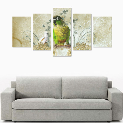 Sweet parrot with floral elements Canvas Print Sets C (No Frame)