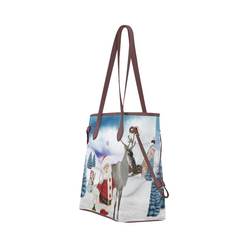 Christmas, Santa Claus with reindeer Clover Canvas Tote Bag (Model 1661)