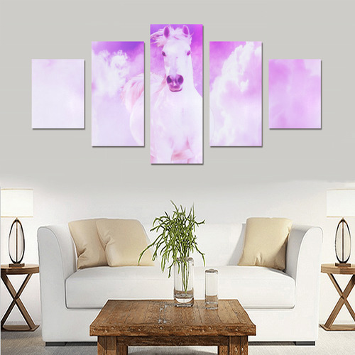 Girly Romantic Pink Horse In The Sky Canvas Print Sets B (No Frame)