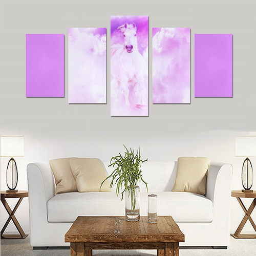 Girly Romantic Pink Horse In The Sky Canvas Print Sets C (No Frame)