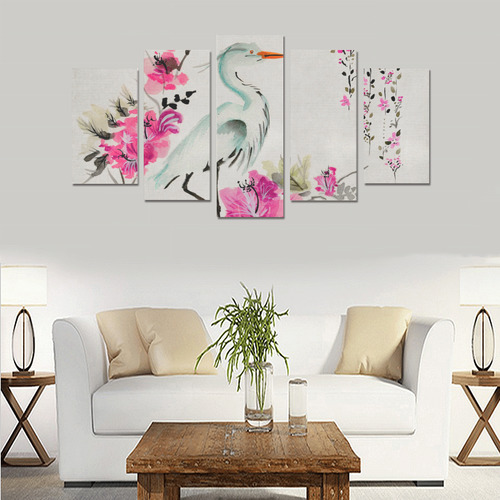 Pink Crane Flower Dream Canvas Print Sets A (No Frame)