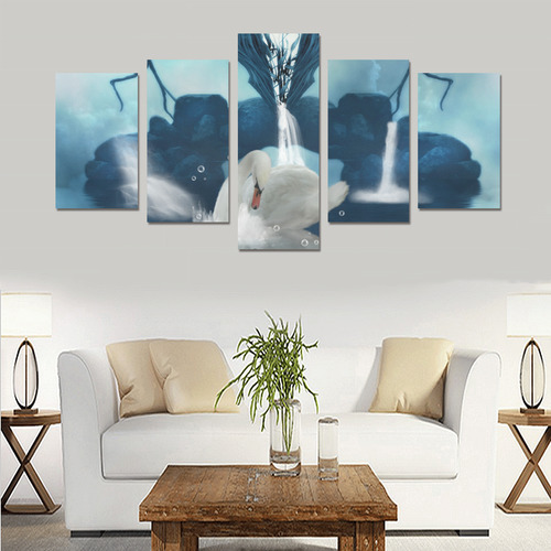 Beautiful swan with waterfalls Canvas Print Sets C (No Frame)