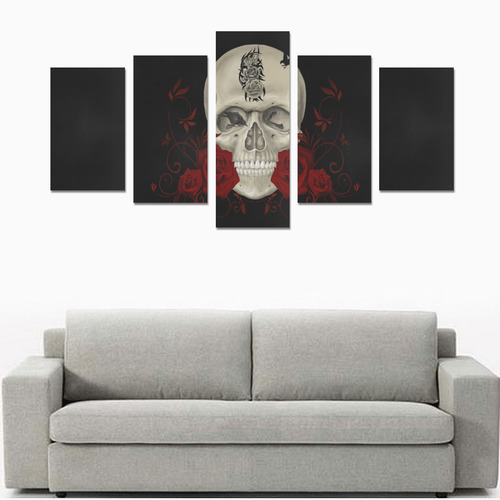 Gothic Skull With Tribal Tatoo Canvas Print Sets C (No Frame)