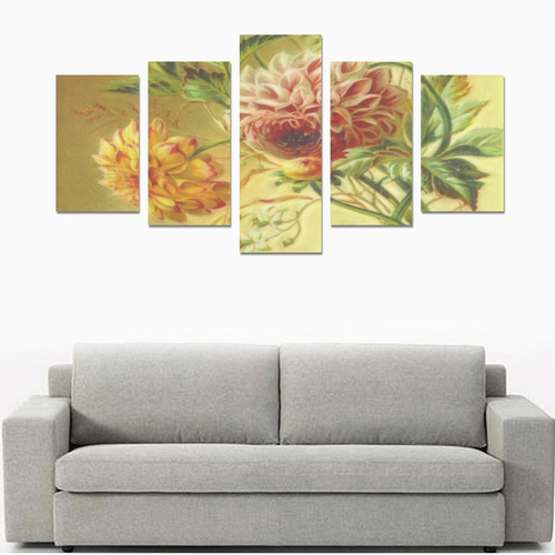 Lovely Vintage Flowers Dahlia And Jasmine Canvas Print Sets C (No Frame)