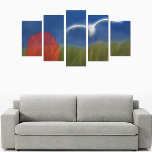 Wonderfull Summer with Seagull and Poppy Canvas Print Sets A (No Frame)