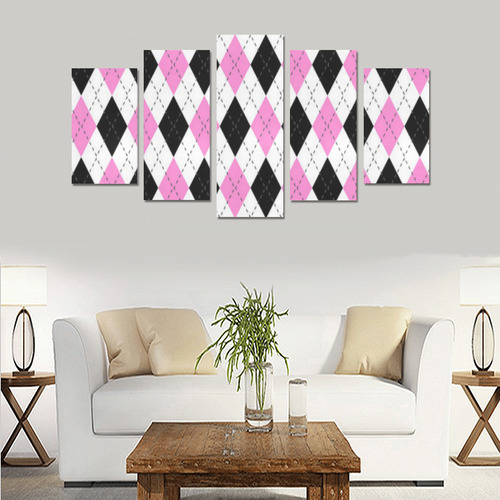 pink white black and gray Argyle Canvas Print Sets A (No Frame)
