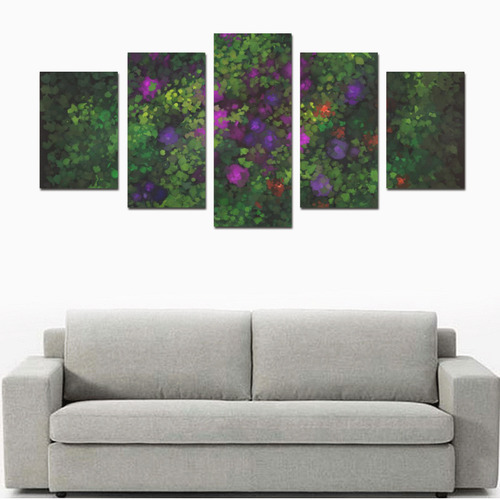 Wild Rose Garden, Oil painting. Red, purple, green Canvas Print Sets D (No Frame)