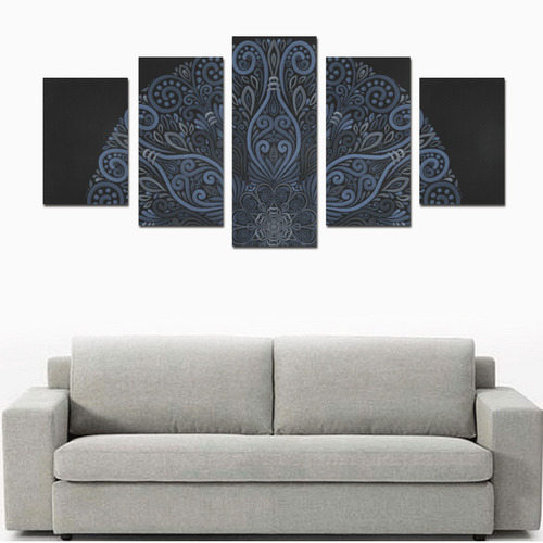 Blue Mandala Pattern with 3D effect Canvas Print Sets D (No Frame)