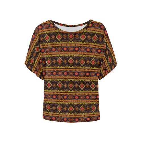fancy tribal border pattern 17E by JamColors Women's Batwing-Sleeved Blouse T shirt (Model T44)