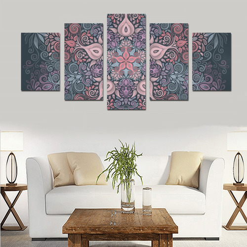 Baroque Garden Watercolor Mandala, pastels Canvas Print Sets D (No Frame)