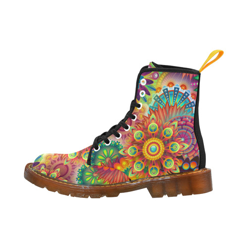 Trippy Psychedelic Floral Pattern Red Blue Martin Boots For Women Model 1203H